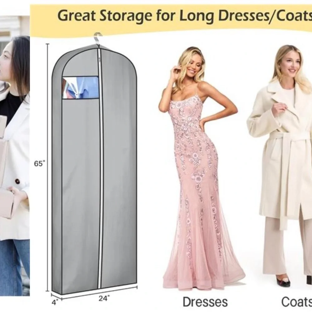 Gusseted Garment Bags for Dresses 65 Inch Long Waterproof Hanging Clothes Bag 3
